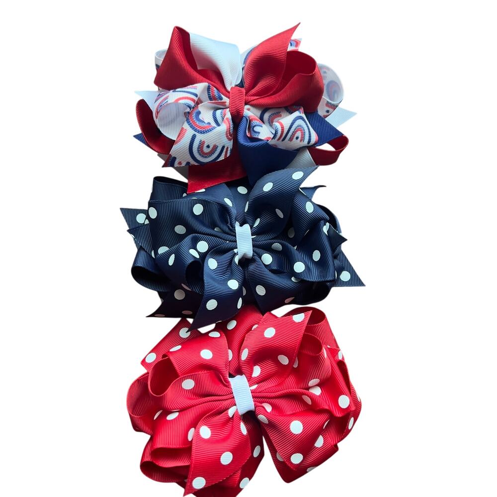 Boutique Double Stack Hairbows Style 6" Patriotic Bundle Polka Dots Rainbows‎